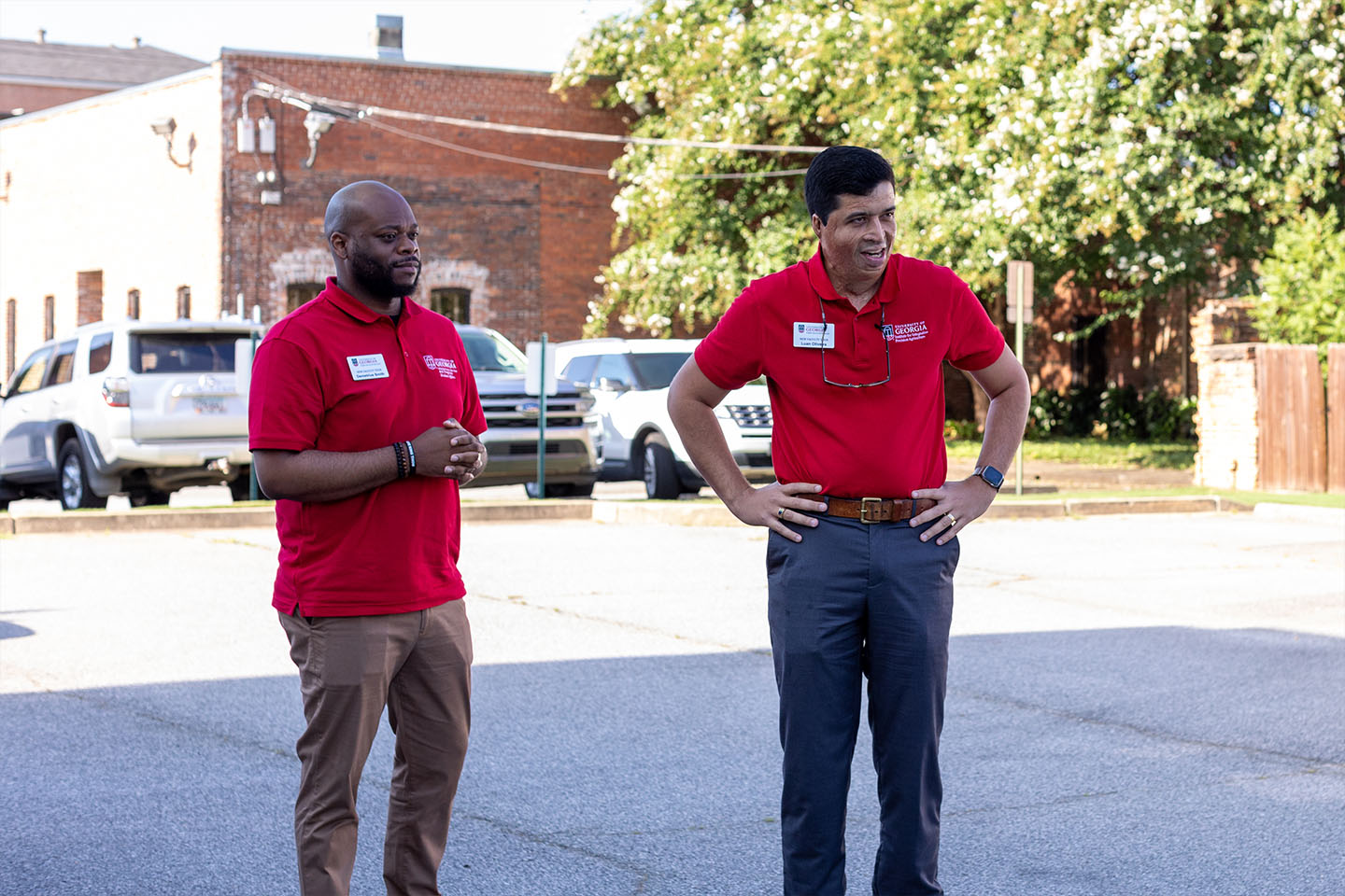 luan stands alongside a colleague at new faculty tour